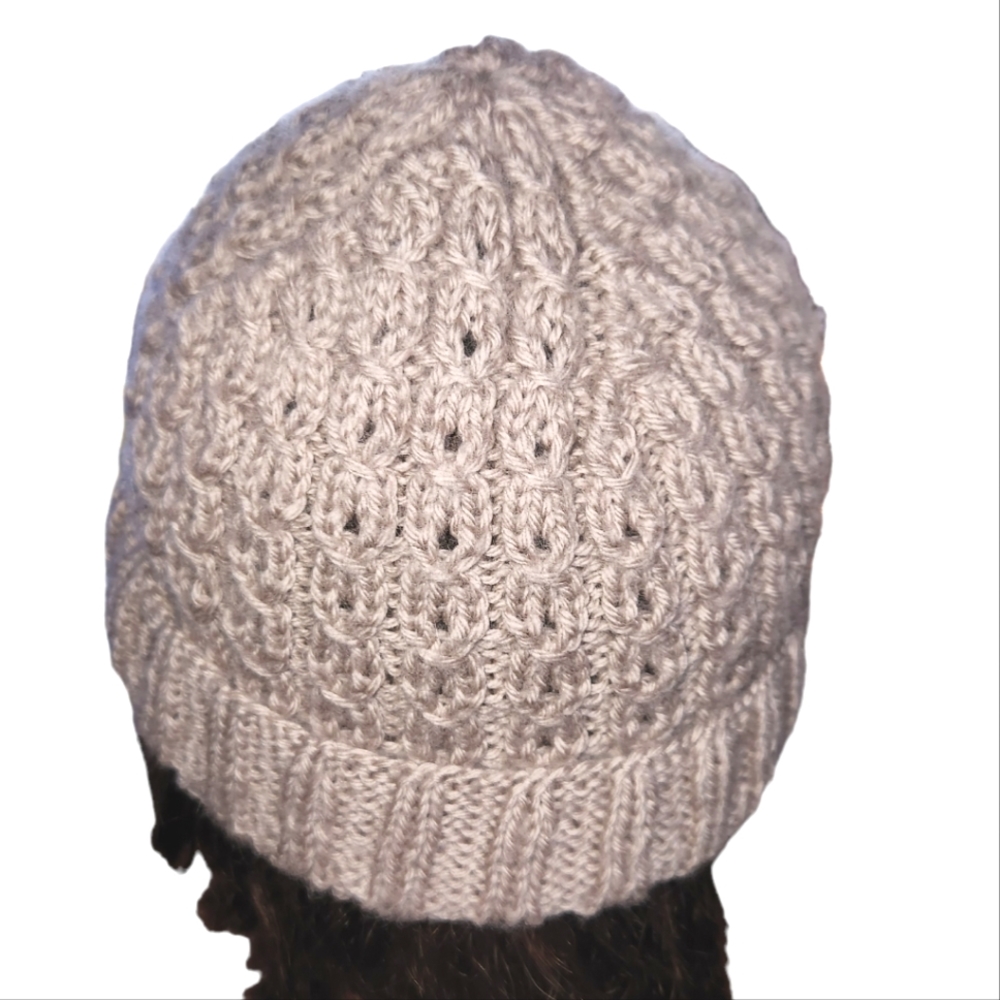 Handmade Beanie 100% Merino Wool Cable Pattern Knitted Cream Color